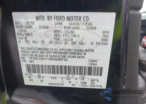 2008 Ford Escape Xlt from USA, damaged, VIN 1FMCU93118KB08732